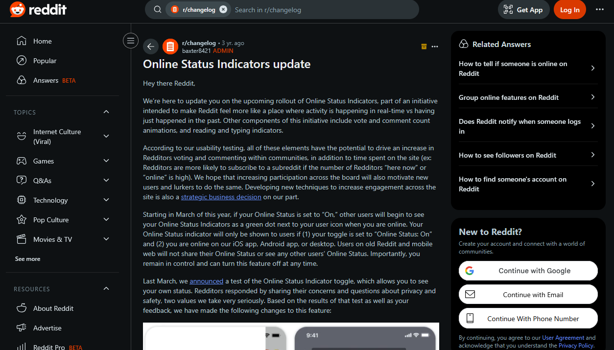 Reddit before applying Reddit Simplify